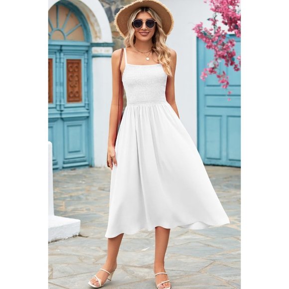 A Classy Chic Boutique Dresses & Skirts - Smocked Spaghetti Strap Midi Dress